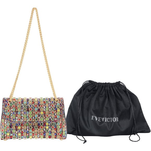 Multicolor Rhinestone Clutch Purse for Women Sparkling Evening Wedding Party Sho - Picture 6 of 7